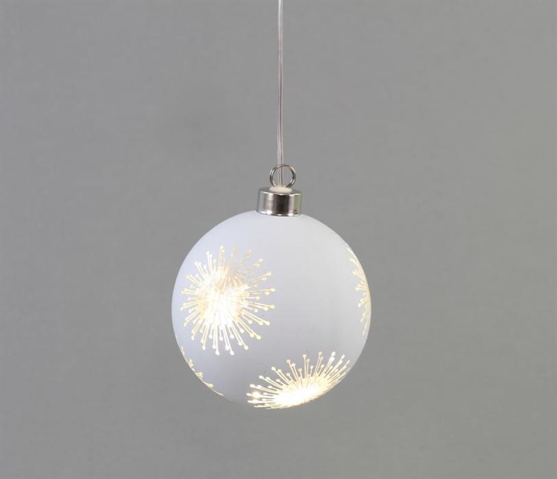 LED Glas Kugel silber mit Sternen mit 8 LED D10cm