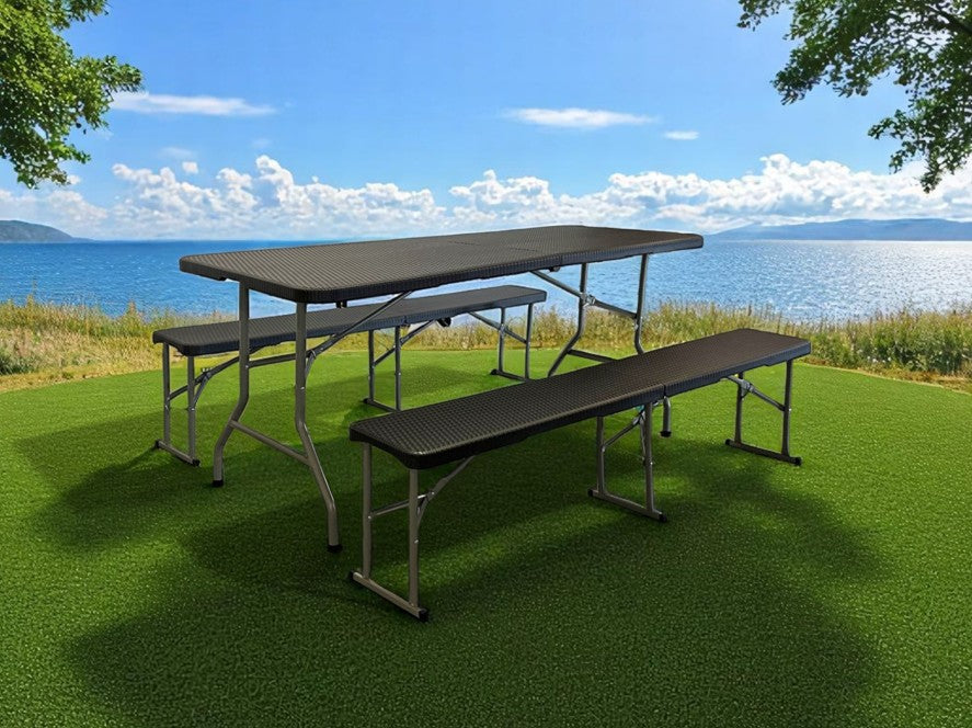 Festbank Garnitur klappbar Kunststoff Rattan Optik in der Farbe anthrazit