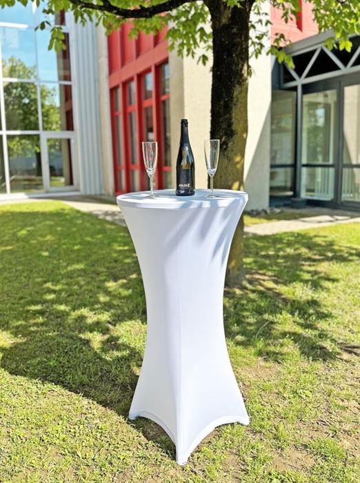 Stehtisch Stretch Husse Weiss 120cm Höhe, Durchmesser 60-65cm