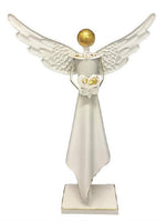 Deko Engel aus Metall mit Herz altweiss gold H51cm