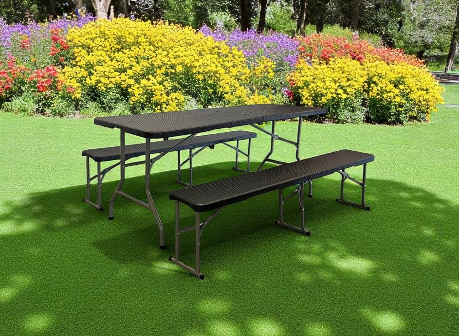 Festbank Garnitur klappbar Kunststoff Rattan Optik in der Farbe anthrazit