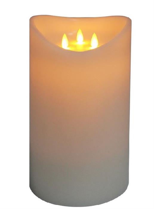 LED Wachskerze weiss rustic mit 3 beweglichen Flammen
D:15cm - H:25cm