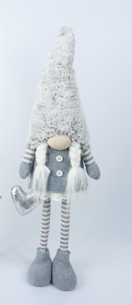 Deko Wichtel Santa Mädchen 
stehend Farbe: Weiss / Grau 
L6cm x B17cm x H66cm
