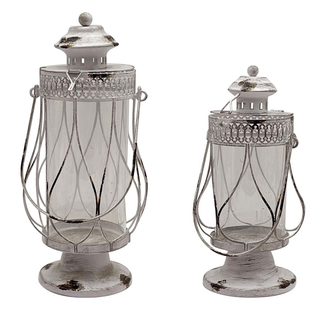 Laterne aus Metall in Altgrau mit Glaseinsatz