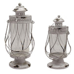 Laterne aus Metall in Altgrau mit Glaseinsatz