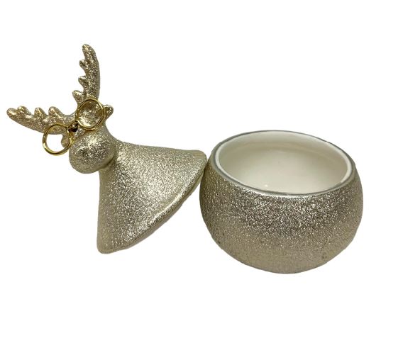 Deko Dose Elch H12.4cm Farbe: matt gold/silber