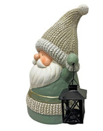 Deko Figur Santa grün mit Laterne für Teelicht aus Magnesia