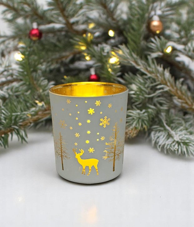 Windlicht aus Glas Farbe: Weiss / Gold D:8.8cm H:10cm