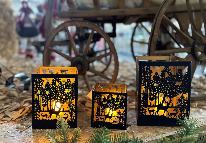 Windlicht Forest 3er Set aus Metall eckig Farbe schwarz gold