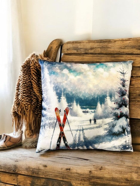 Kissen Ski in Winterlandschaft Digitaldruck einseitig mit Reisverschluss