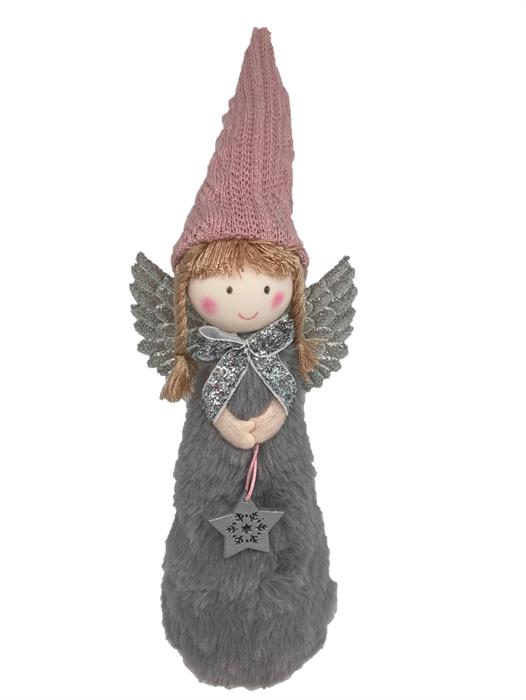 Deko Engel stehend mit Sternanhänger
D:7cm x H:25 cm
Farbe: grau/rosa