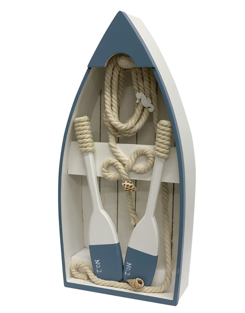 Deko Ruderboot Holz Farbe: Weiss/Blau B:8cm L:19.5cm H:40.5cm