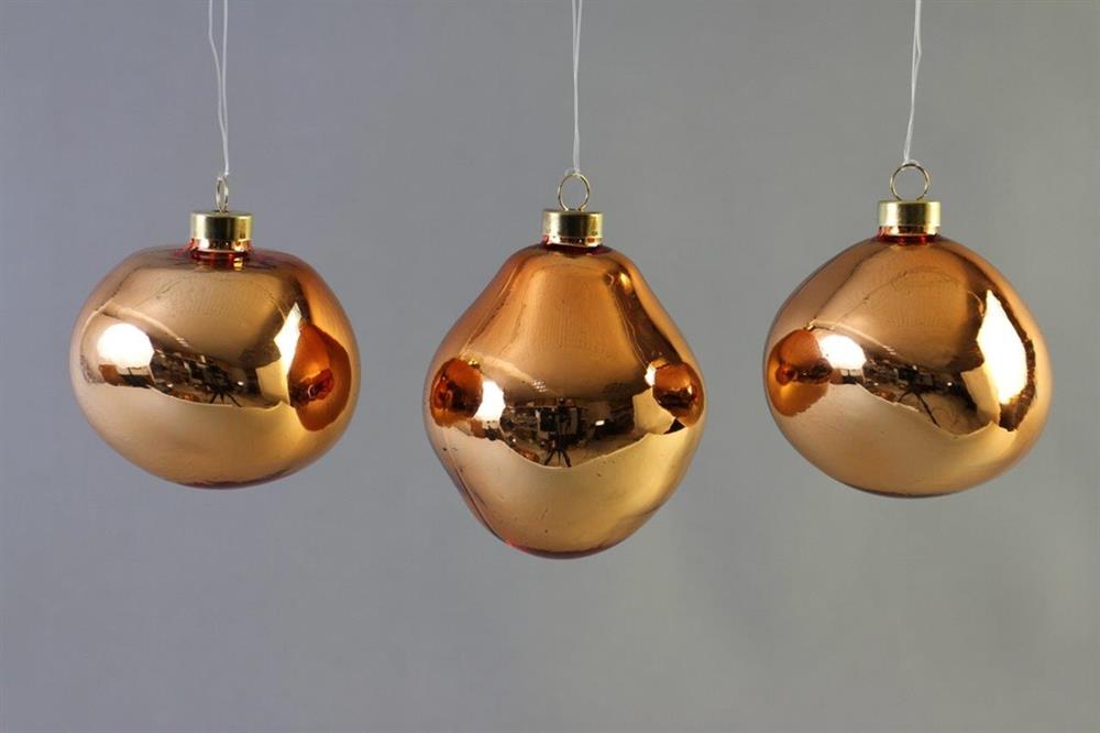 Weihnachtskugel Glas organic 3er Set apricot shiny D8-9cm