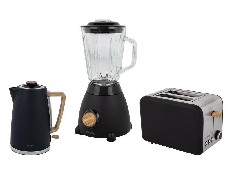 FURBER Wasserkocher, Standmixer und Toaster Set Chaplin Schwarz