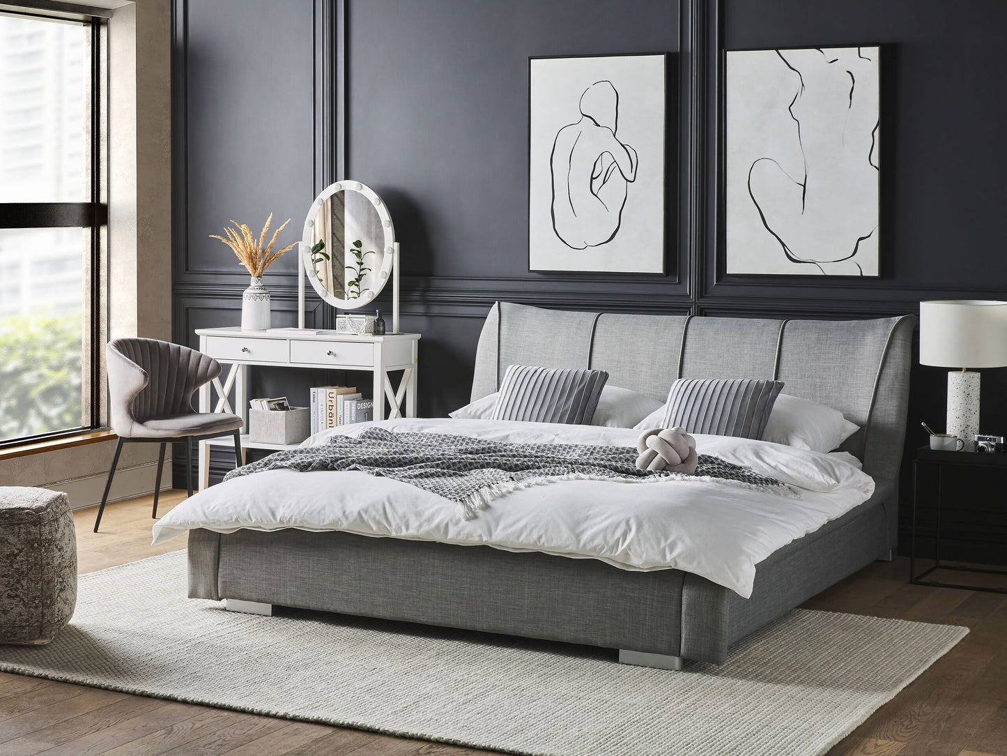 Bett mit Lattenrost Stoff NANTES 160 x 200 cm Hellgrau