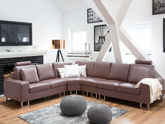 6-Sitzer Ecksofa Leder braun rechtsseitig STOCKHOLM
