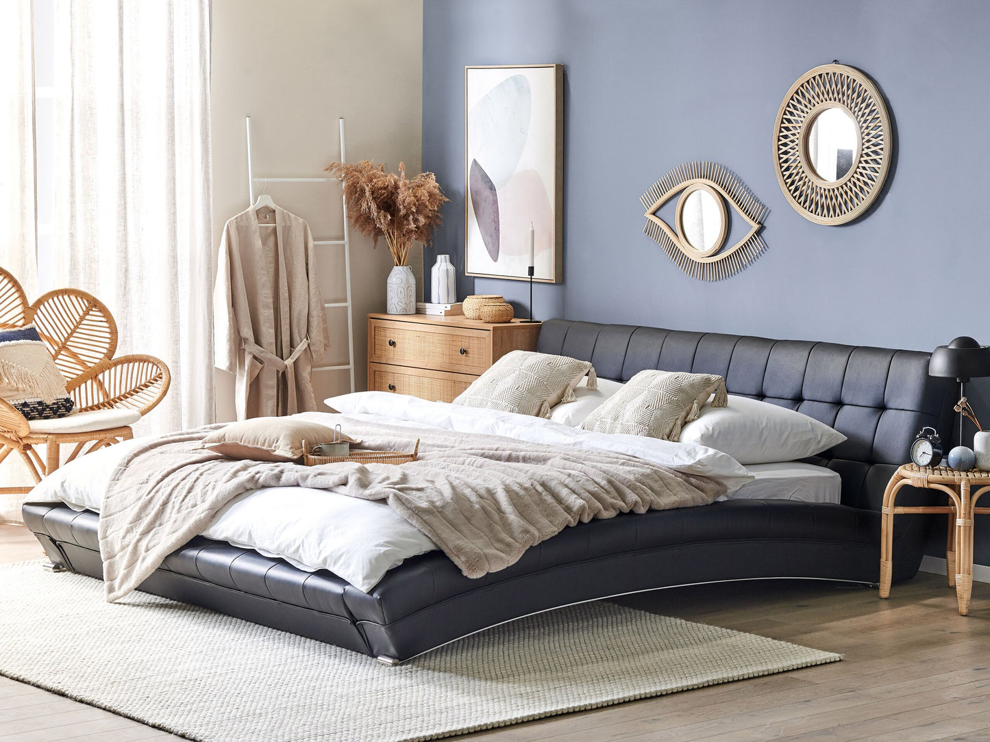 Wasserbett schwarz Leder 180 x 200 cm LILLE