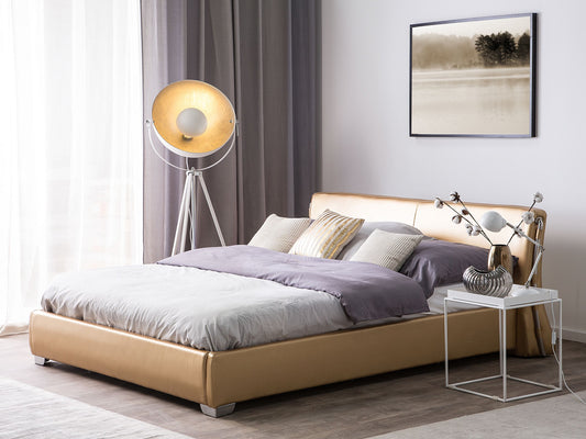 Bett mit Lattenrost Echtleder PARIS 180 x 200 cm Gold