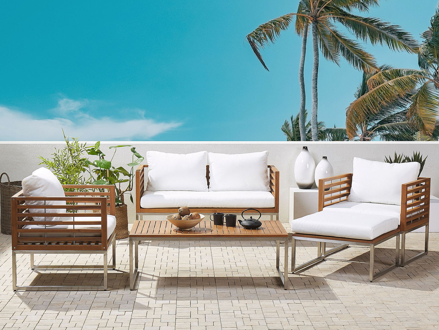 Lounge Set mit Tisch 4-Sitzer BERMUDA Akazienholz Braun