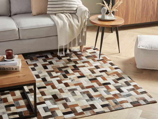 Teppich Kuhfell braun-beige 160 x 230 cm Patchwork Kurzflor CESME