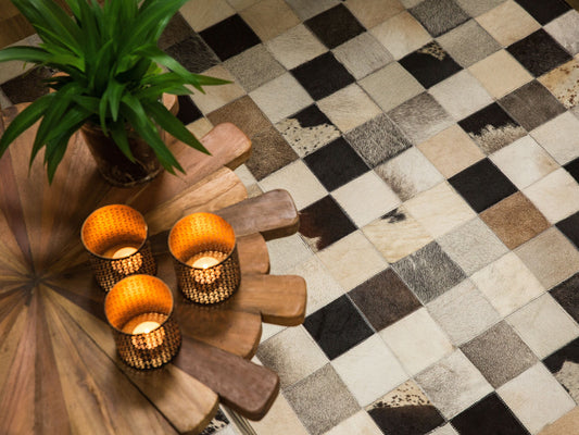 Teppich Kuhfell braun-beige 80 x 150 cm Patchwork Kurzflor RIZE
