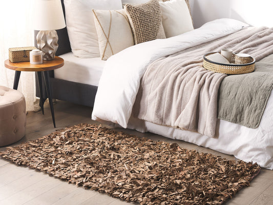 Teppich Leder beige 80 x 150 cm Shaggy MUT