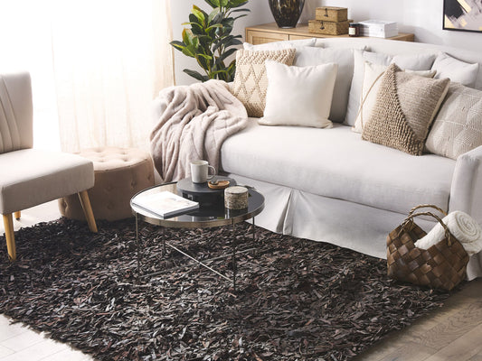 Teppich Leder braun 140 x 200 cm Shaggy MUT