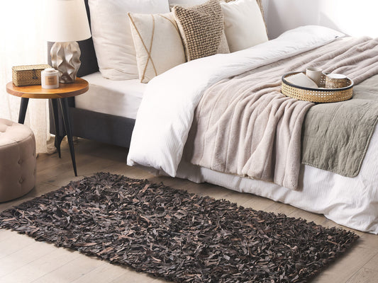 Teppich Leder braun 80 x 150 cm Shaggy MUT