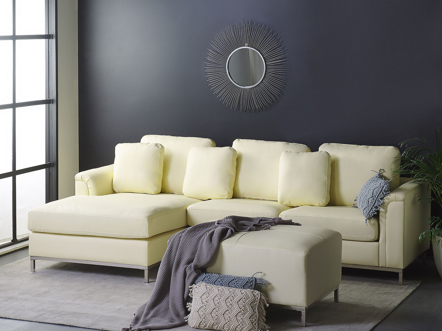 Ecksofa Leder beige rechtsseitig mit Ottomane OSLO