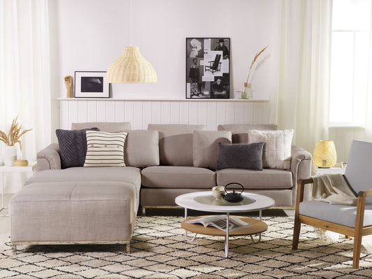 5-Sitzer Ecksofa beige rechtsseitig mit Ottomane OSLO