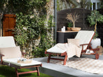 Gartenliege Akazienholz dunkelbraun Auflage cremeweiss rollbar TOSCANA