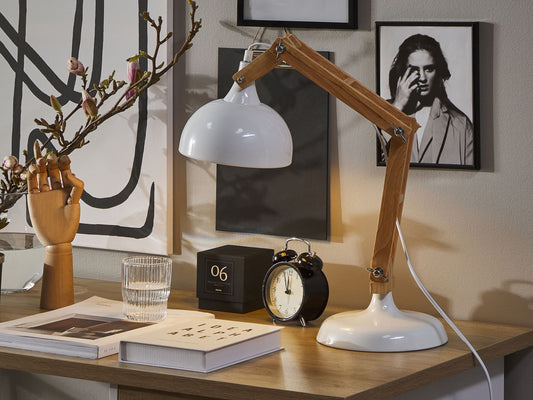 Schreibtischlampe SALADO verstellbar Holz Weiss
