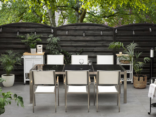 Gartentisch GROSSETO 220 cm 100 cm Polierter Granit Grau