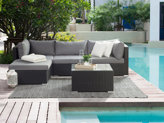 Lounge Set Linksseitig PE Rattan Schwarz SANO