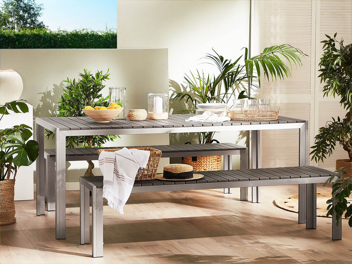 Gartenmöbel Set mit Bänken 6-Sitzer NARDO Grau