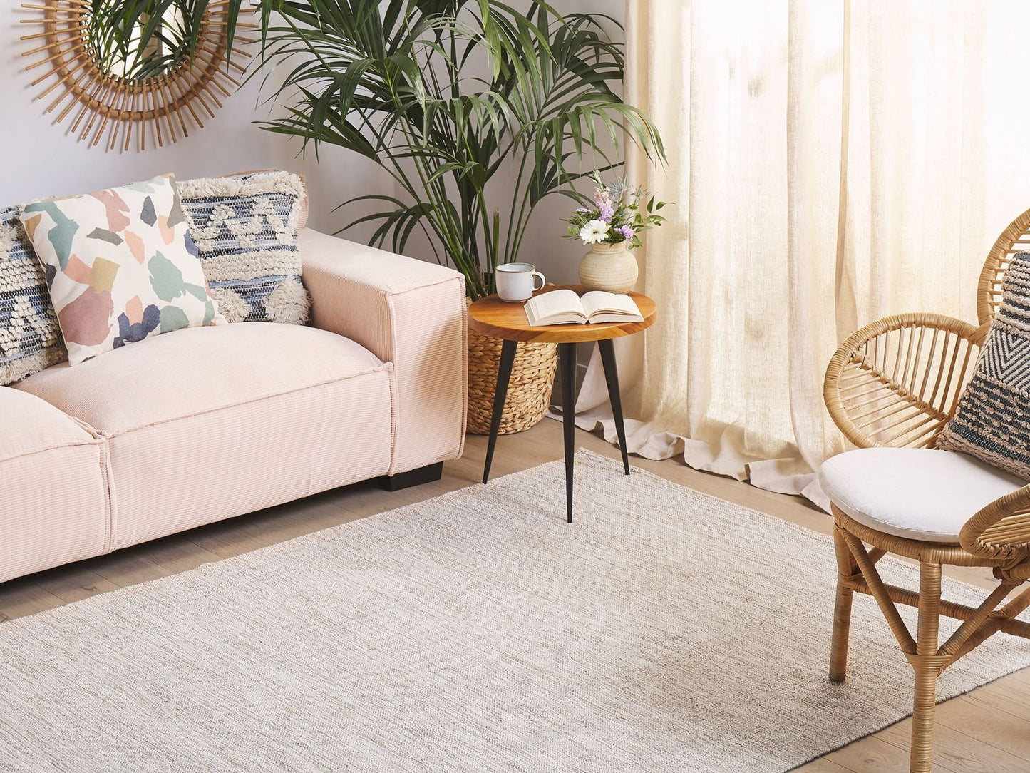 Teppich Baumwolle beige 160 x 230 cm Kurzflor DERINCE