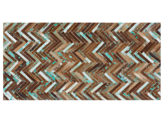 Teppich Kuhfell braun-beige-blau 80 x 150 cm Patchwork Kurzflor AMASYA