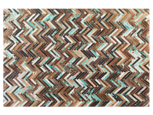 Teppich Kuhfell braun-beige-blau 140 x 200 cm Patchwork Kurzflor AMASYA