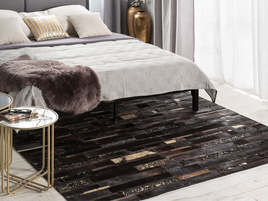 Teppich Kuhfell braun-gold 140 x 200 cm Patchwork Kurzflor ARTVIN