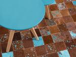 Teppich Kuhfell braun-blau 140 x 200 cm Patchwork Kurzflor ALIAGA