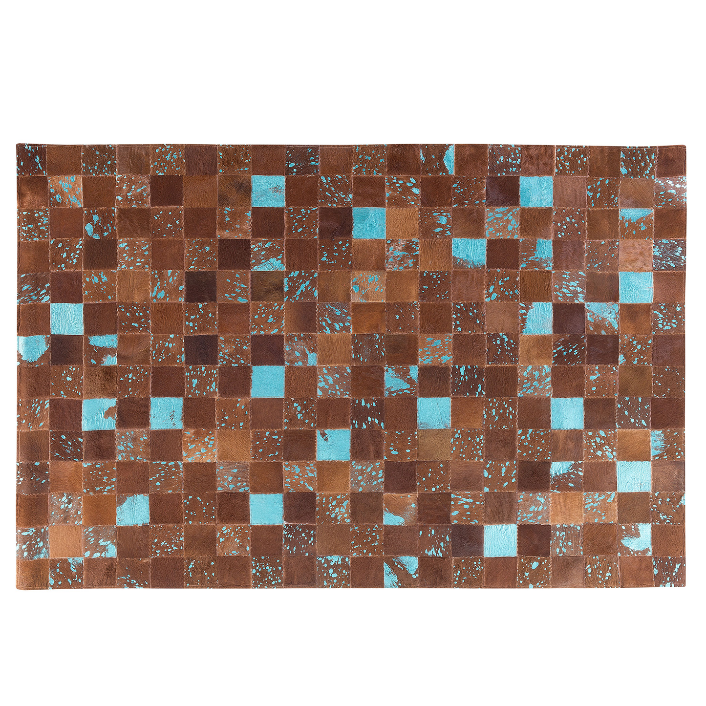 Teppich Kuhfell braun-blau 140 x 200 cm Patchwork Kurzflor ALIAGA