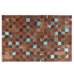 Teppich Kuhfell braun-blau 140 x 200 cm Patchwork Kurzflor ALIAGA