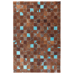 Teppich Kuhfell braun-blau 160 x 230 cm Patchwork Kurzflor ALIAGA