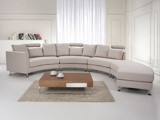 7-Sitzer Sofa beige halbrund mit Ottomane ROTUNDE