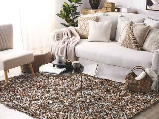 Teppich Leder braun / grau 140 x 200 cm Shaggy MUT