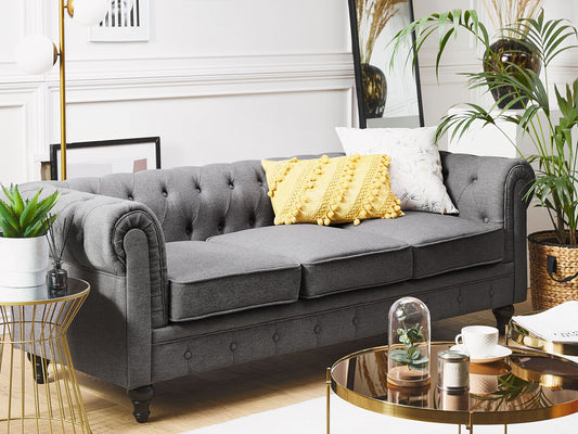 3-Sitzer Sofa grau / dunkelbraun CHESTERFIELD