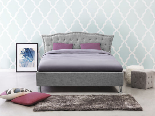 Bett mit Stauraum Stoff METZ 140 x 200 cm Hellgrau