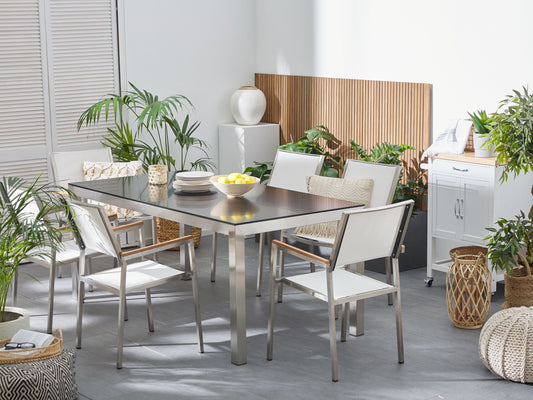 Gartenmöbel Set 6-Sitzer GROSSETO Sicherheitsglas Schwarz / Weiss