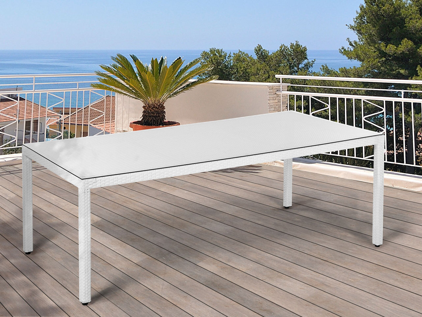 Gartentisch ITALY 220 cm 100 cm Glas Weiss