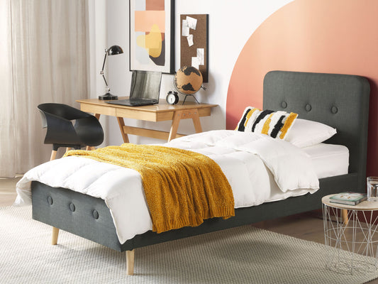 Bett mit Lattenrost Stoff RENNES 90 x 200 cm Dunkelgrau